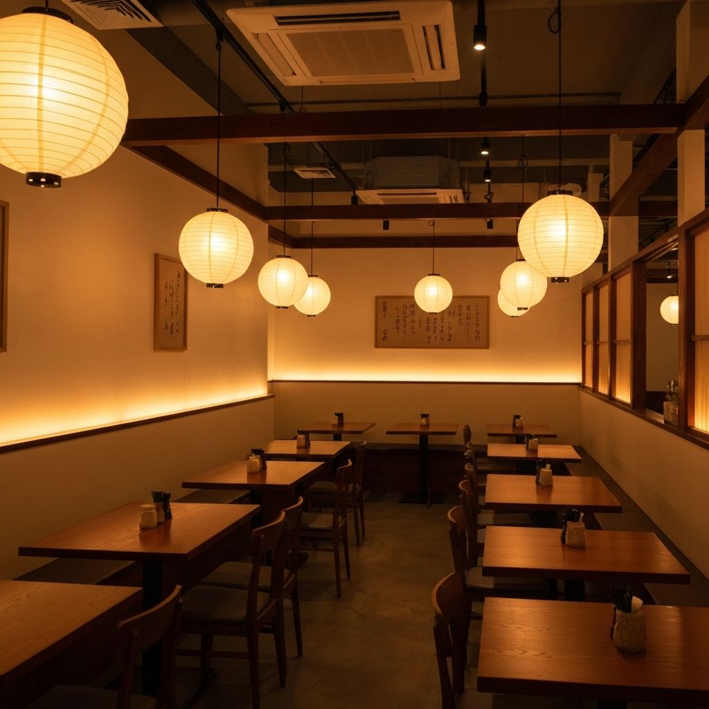 Cozy interior of DOMORI Marrickville restaurant with warm lighting and wooden furnishings